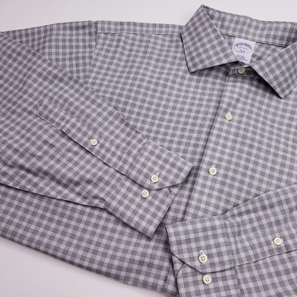 Brooks Brothers Slim Fit Shirt 17 32/33 Gray Check - Picture 5 of 8